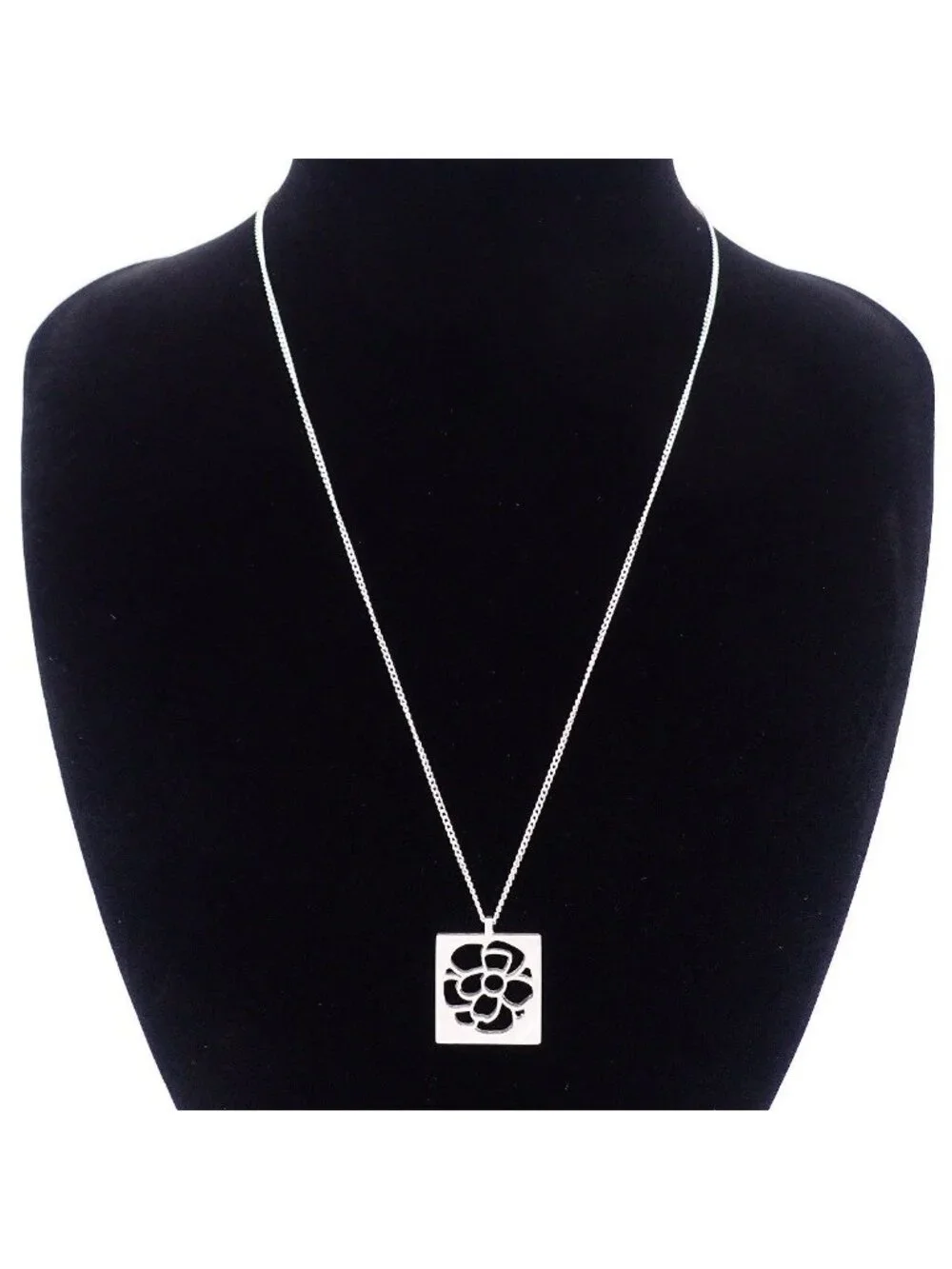 Chanel Camellia Square Plate Necklace 925 Sterling Silver Pawn